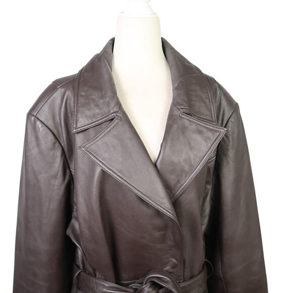 Vintage Y2K Centigrade Dark Brown Genuine Leather Trench Coat Jacket Womens 2X - Picture 2 of 6